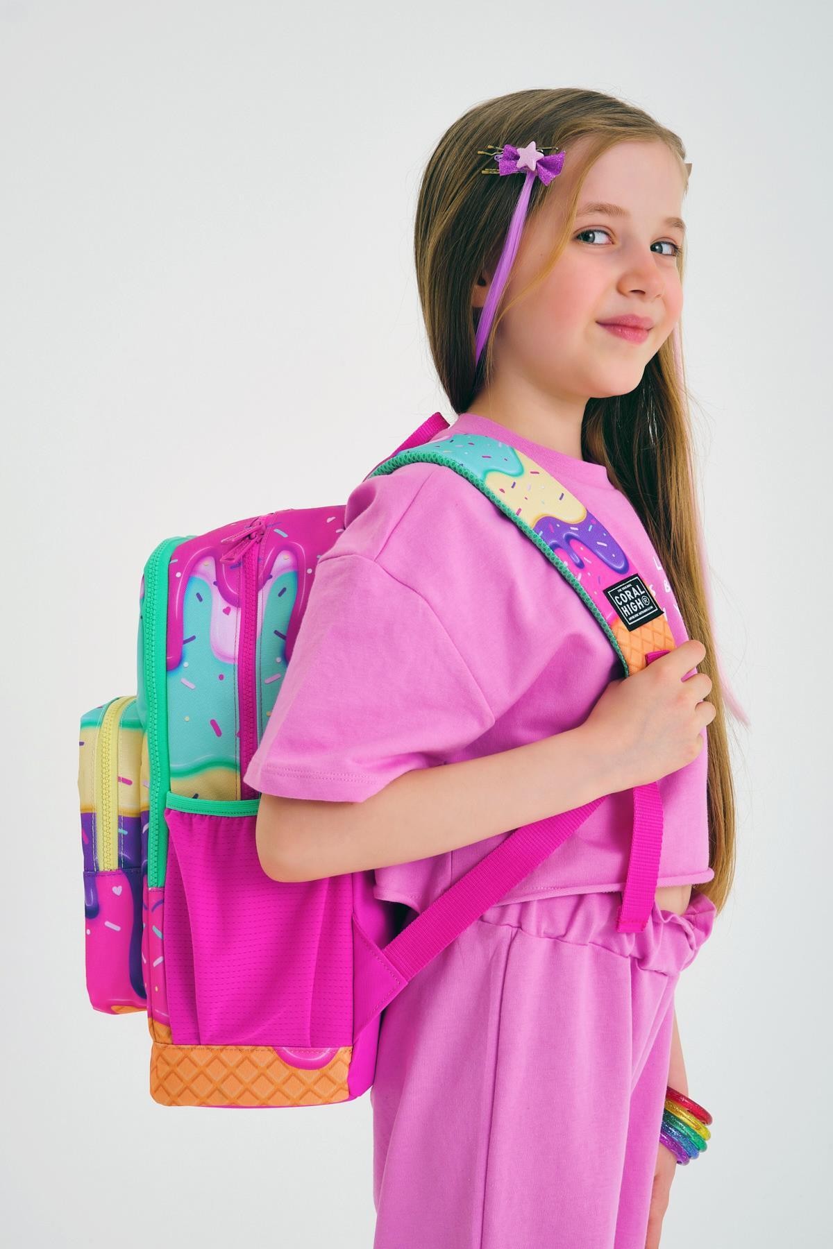 Coral High Kids Pembe Rengarenk Dondurma Desenli Okul Sırt Çantası
