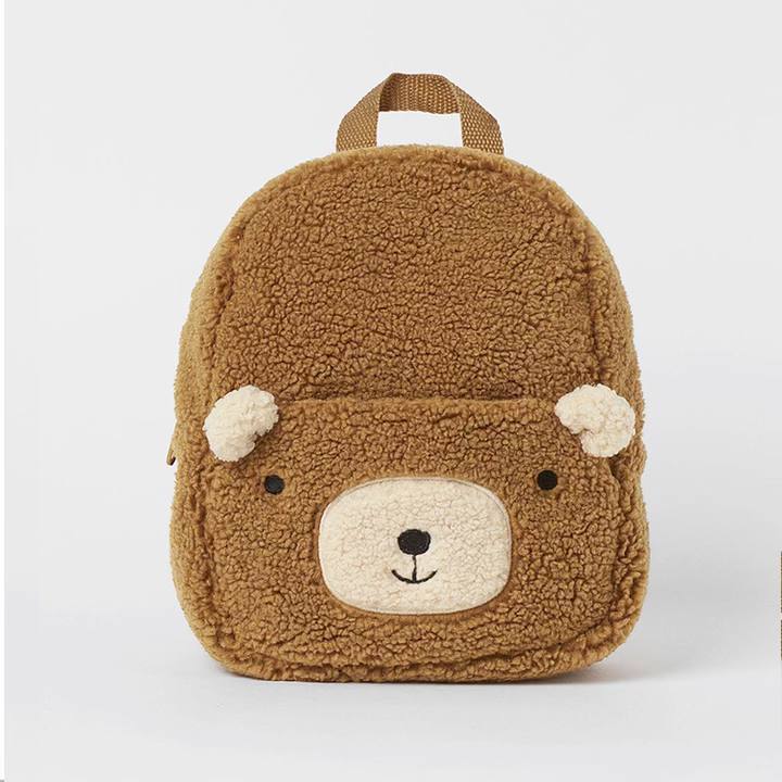 Pelüş Ayıcık Desenli Çocuk Sırt Çantası – Kahverengi