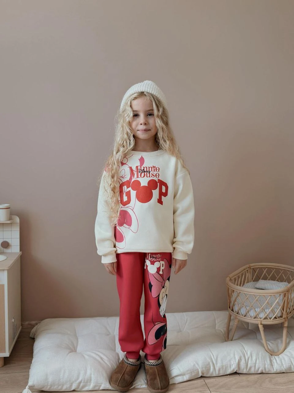 3-10 Yaş Kız Çocuk Minnie Mouse Baskılı 3 İplik Şardonlu Eşofman Takımı