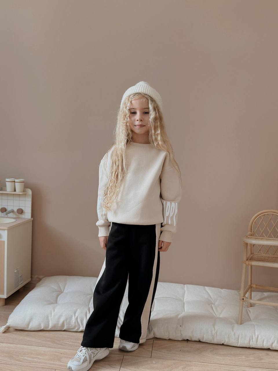 5-14 Yaş Kız Çocuk Blok Renkli 3 İp Şardonlu Eşofman Takımı – Rahat Kesim