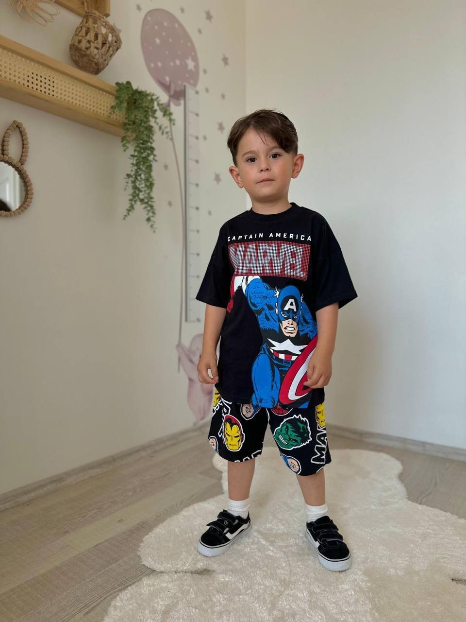 3-10 YAŞ ERKEK ÇOCUK CAPTAİN AMERİCA MARVEL ŞORT TAKIM
