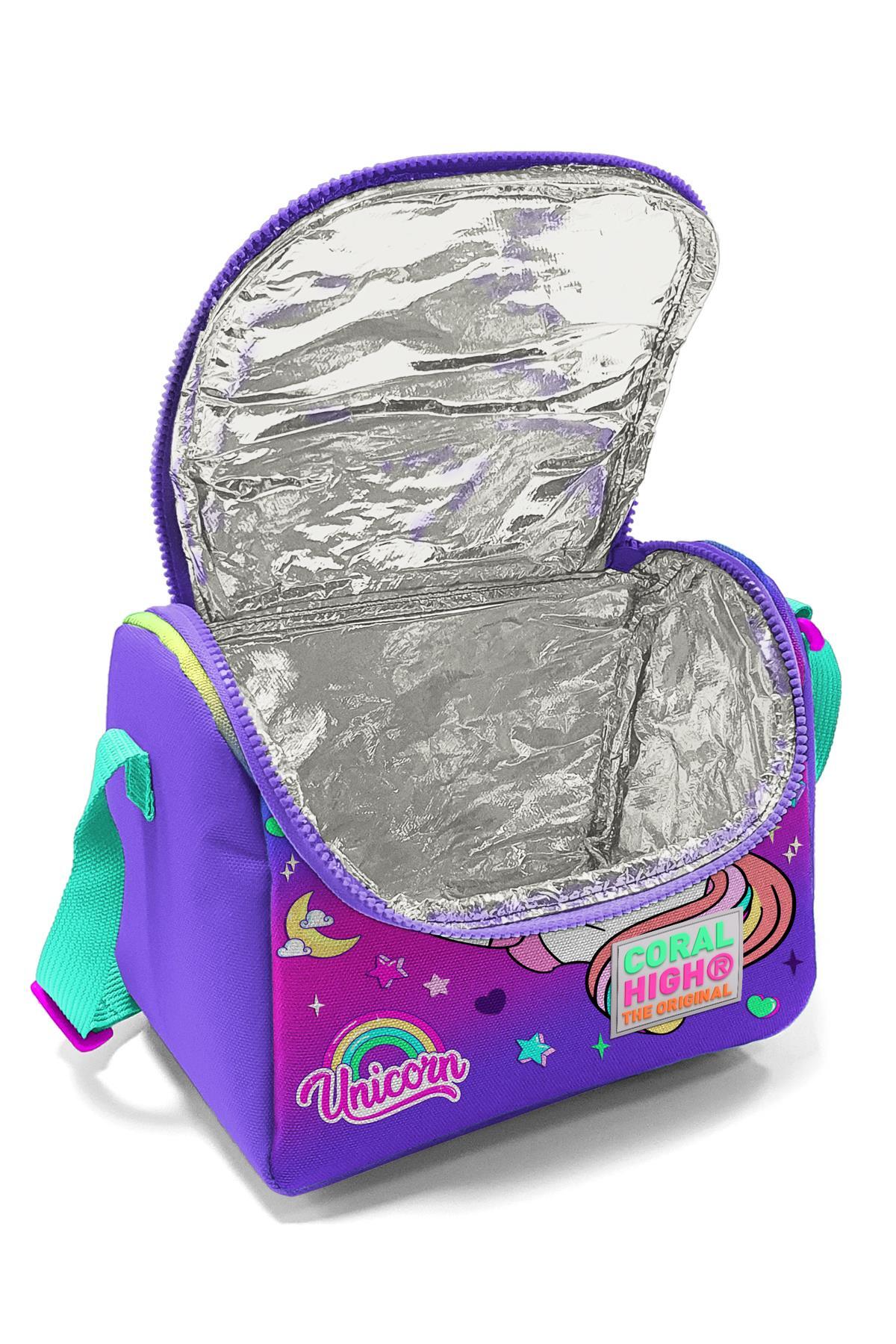 Coral High Kids Lavanta Su Yeşili Unicorn Desenli Desenli Thermo Beslenme Çantası