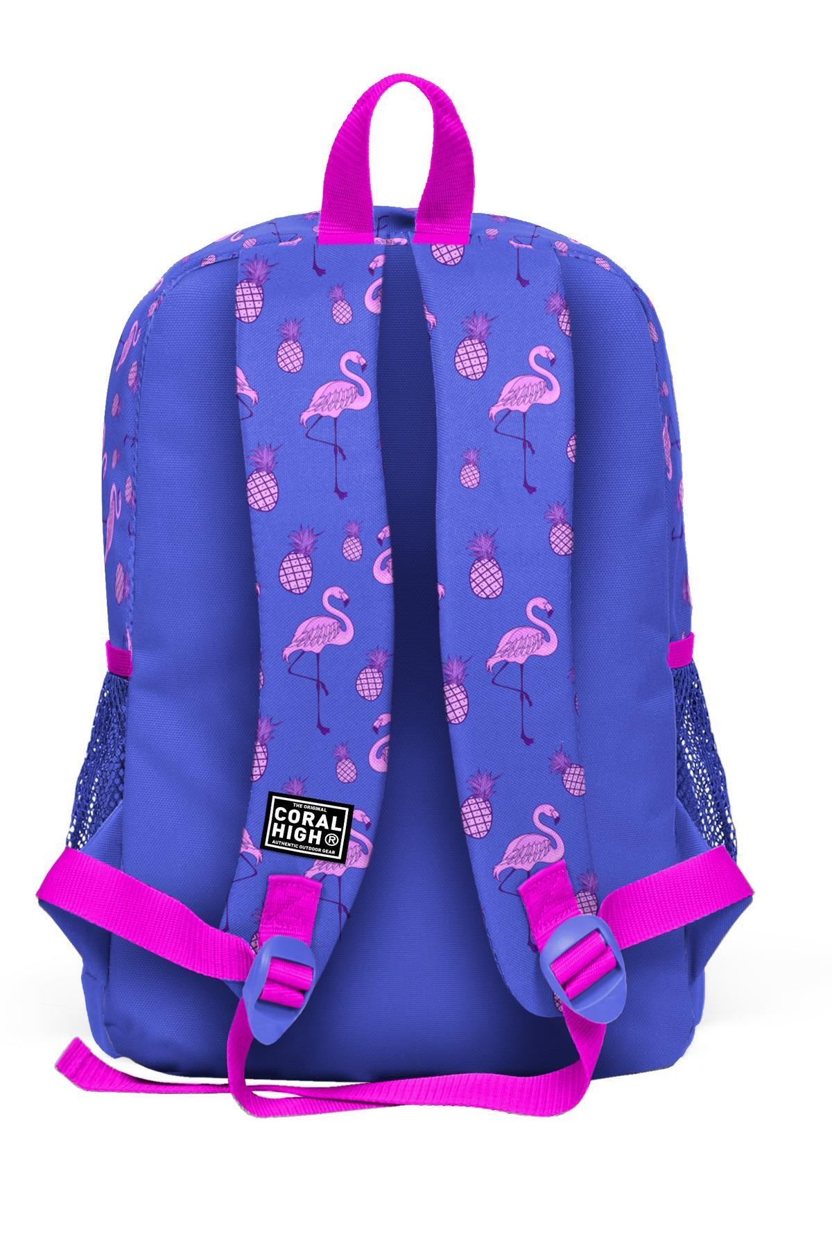 Coral High Kids Lavanta Pembe Flamingo Desenli Dört Bölmeli Okul Sırt Çantası