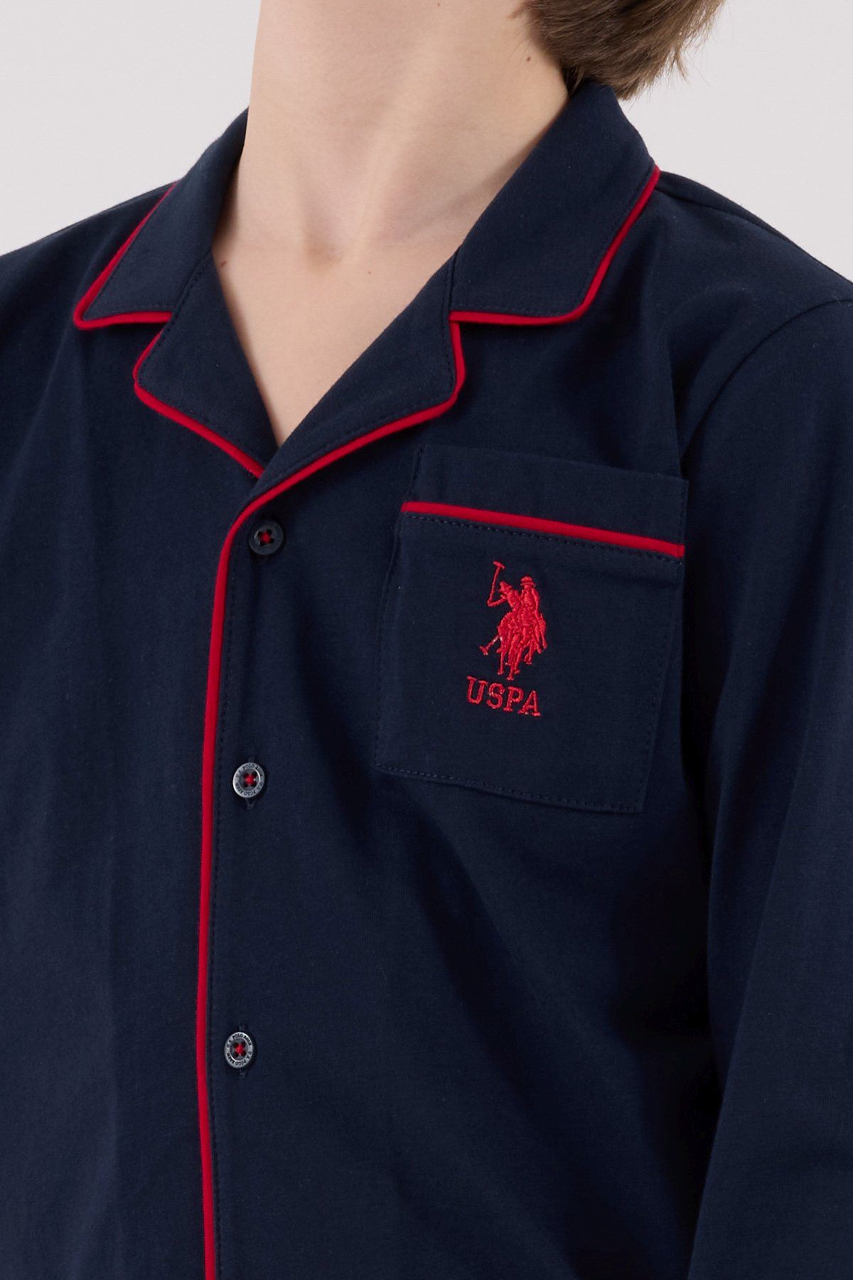 4-15 Yaş Lisanslı Us Polo Assn Erkek Çocuk Pijama Takım-Lacivert