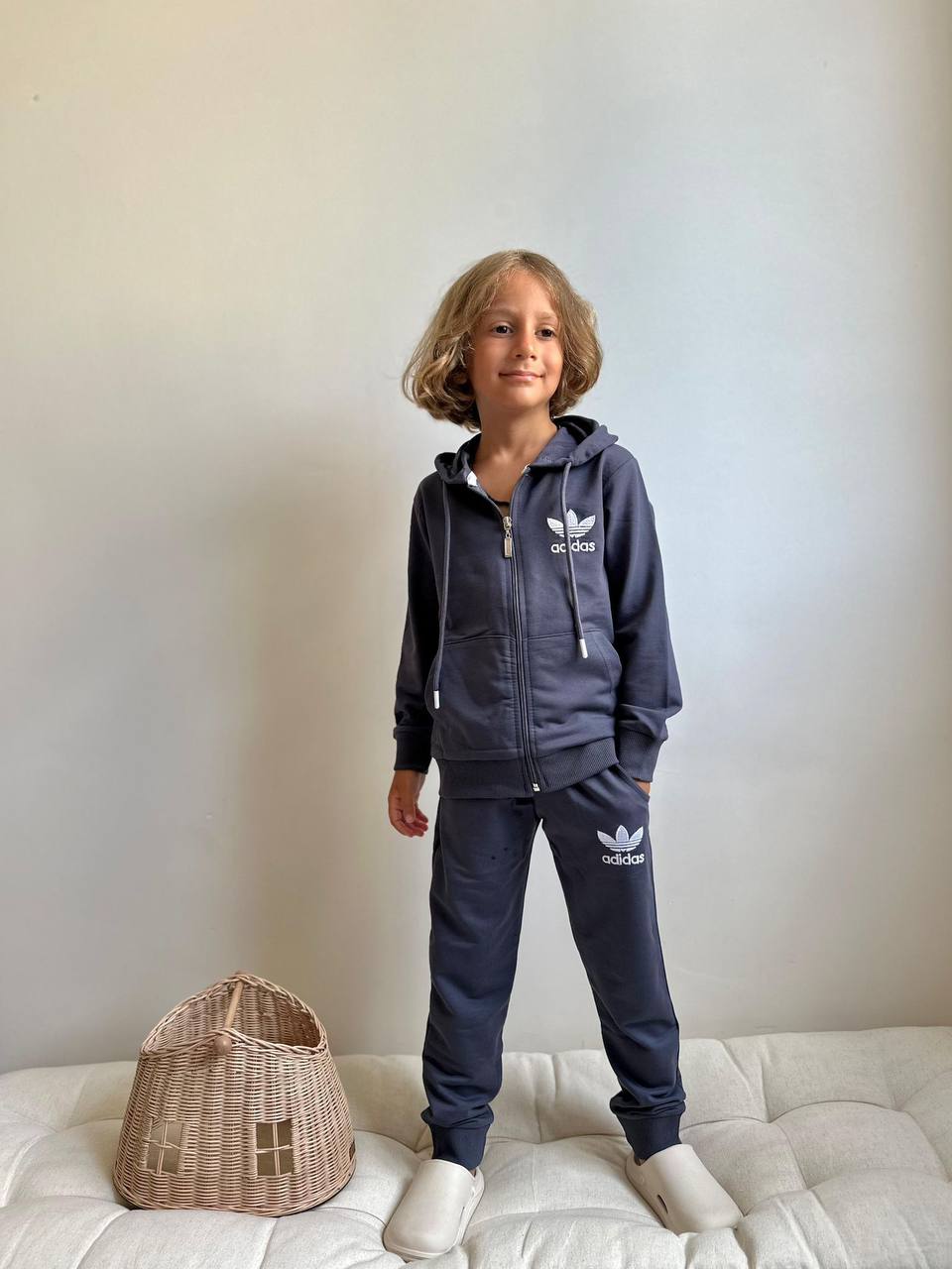 5-14 Yaş Erkek Çocuk Lacivert Kapüşonlu Fermuarlı Ads Eşofman Takımı