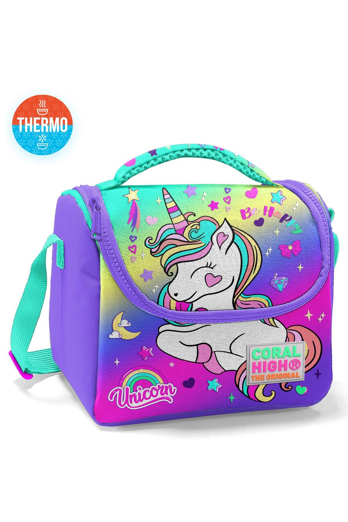 Coral High Kids Lavanta Su Yeşili Unicorn Desenli Desenli Thermo Beslenme Çantası