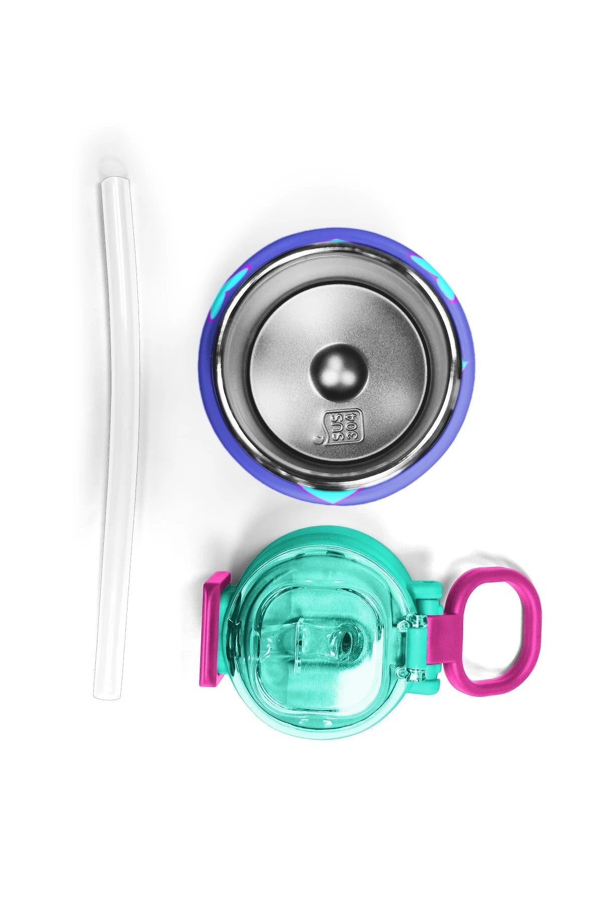 Coral High Kids Lavanta Pembe Kalp Desenli Pipetli ve Direkt İçim Çelik Termos 500 ml