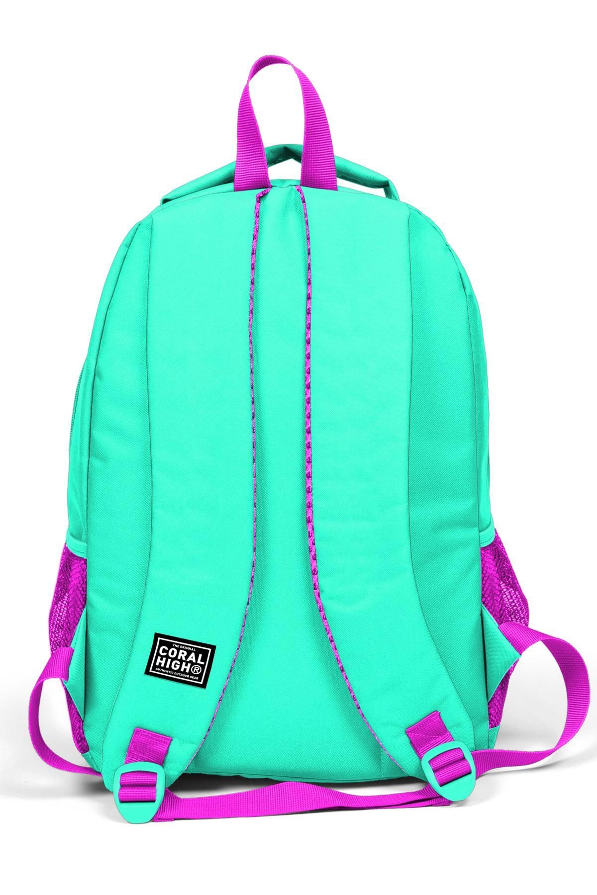 Coral High Kids Su Yeşili Pembe Simli Flamingo Desenli Üç Bölmeli Okul Sırt Çantası