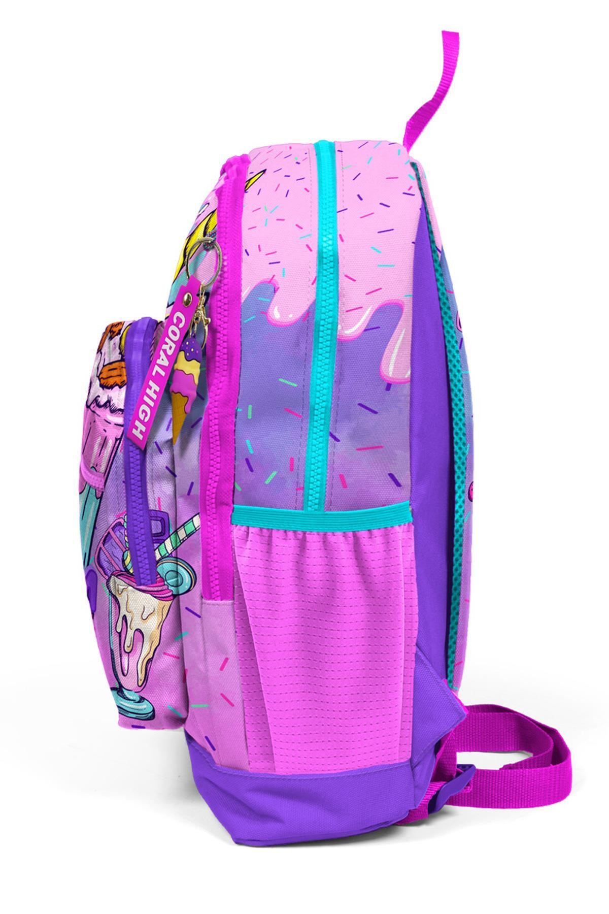 Coral High Kids Pembe Mor Milkshake Dondurma Desenli Okul Sırt Çantası 