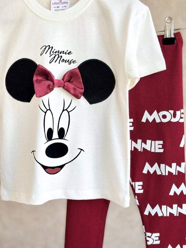 2-8 Yaş  Kız Çocuk Minnie Mouse Baskılı Tişört & Tayt Takım