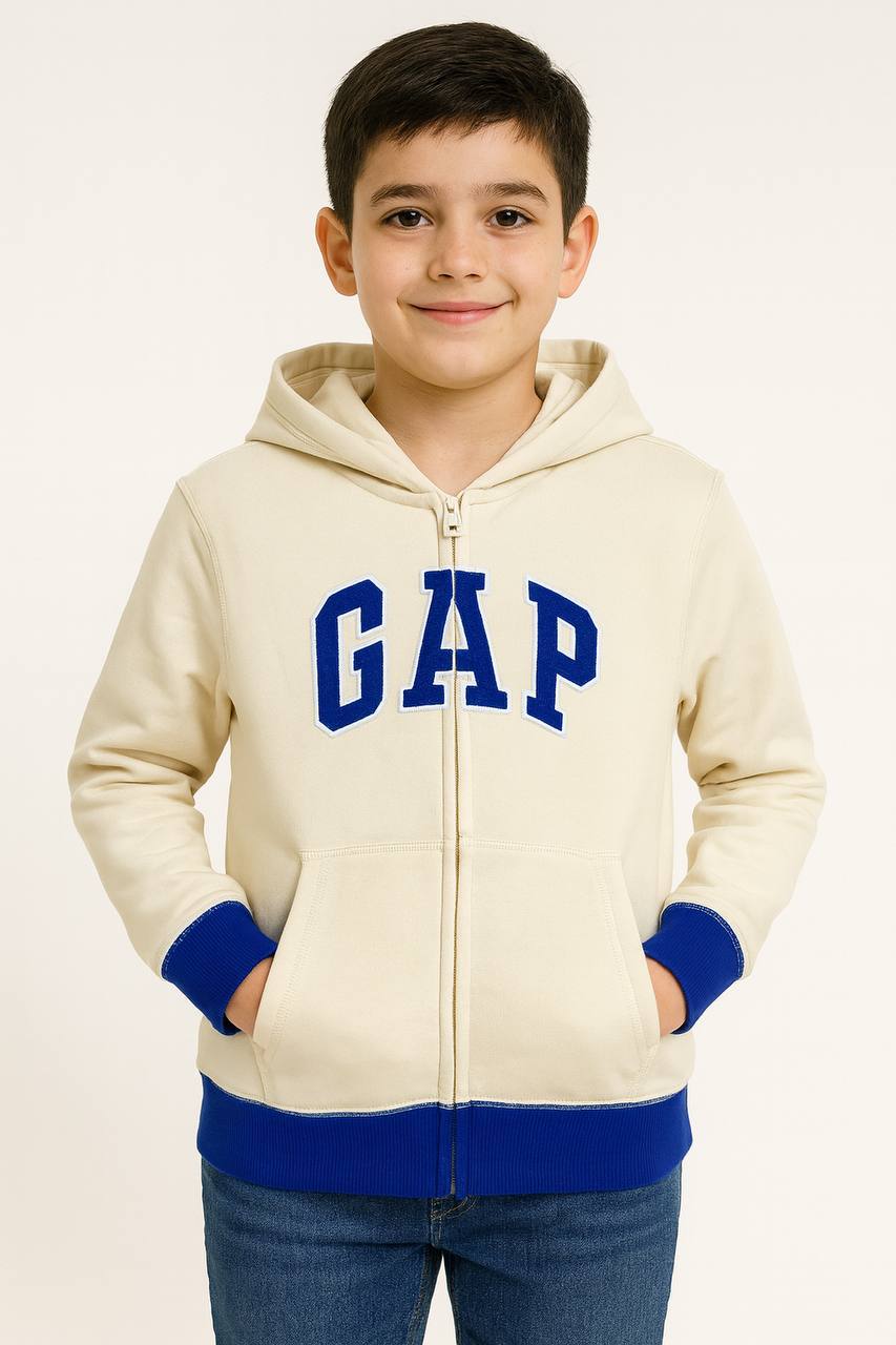 5-14 Yaş GAP Fermuarlı Kapüşonlu Erkek Çocuk Sweatshirt – Lacivert / Ekru