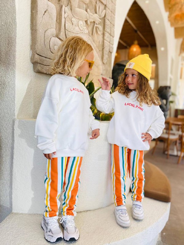 2-7 Yaş Çocuk Renkli Çizgili Pantolonlu Sweatshirt Takım