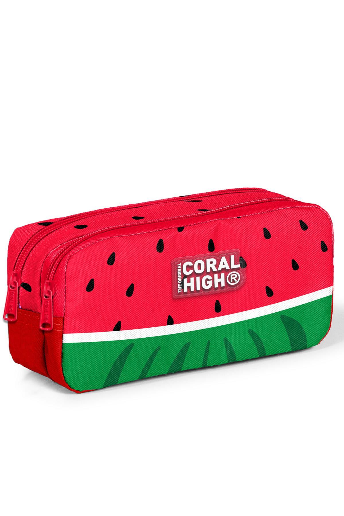 Coral High Kids Kırmızı Yeşil Karpuz Desenli İki Bölmeli Kalem Çantası
