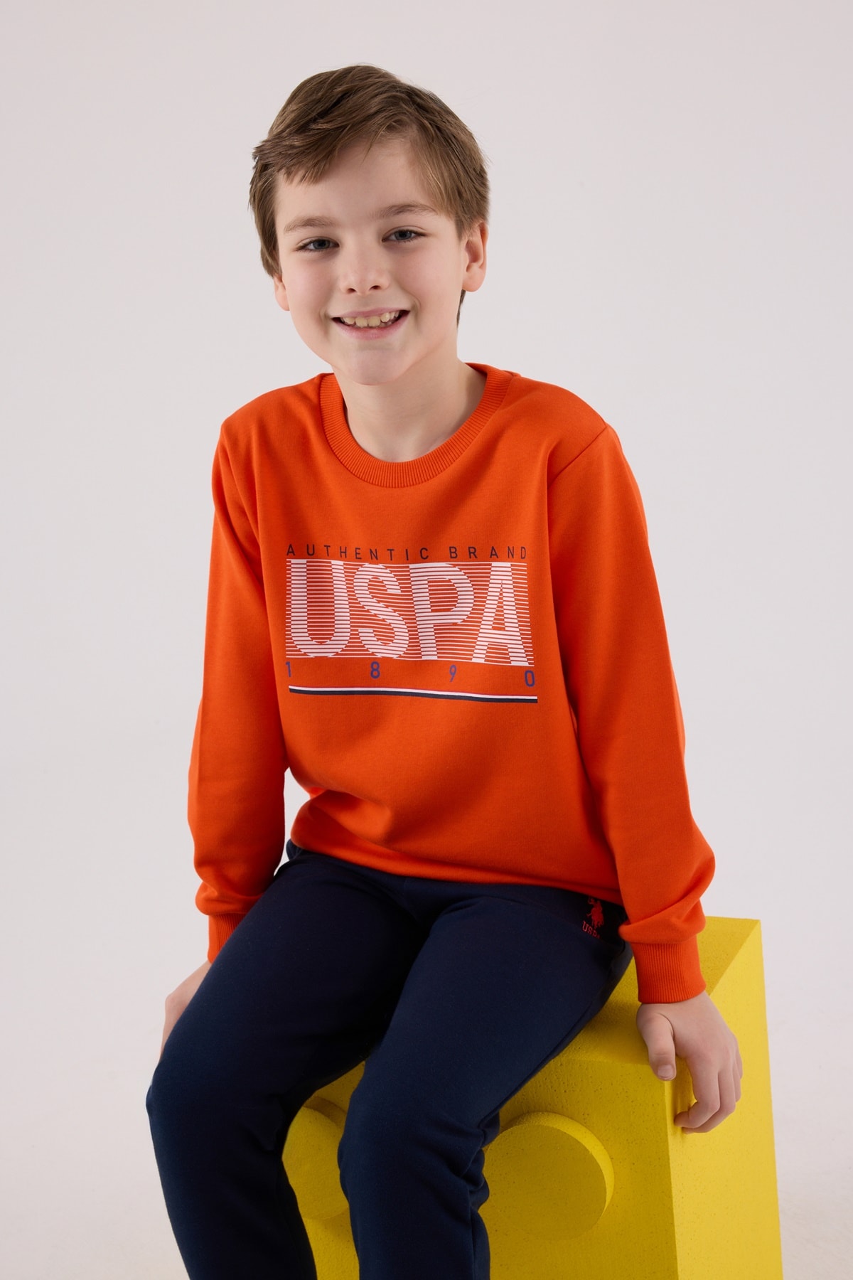 4-8 Yaş Erkek Çocuk US Polo Assn Lisanslı Turuncu-Lacivert Eşofman Takımı