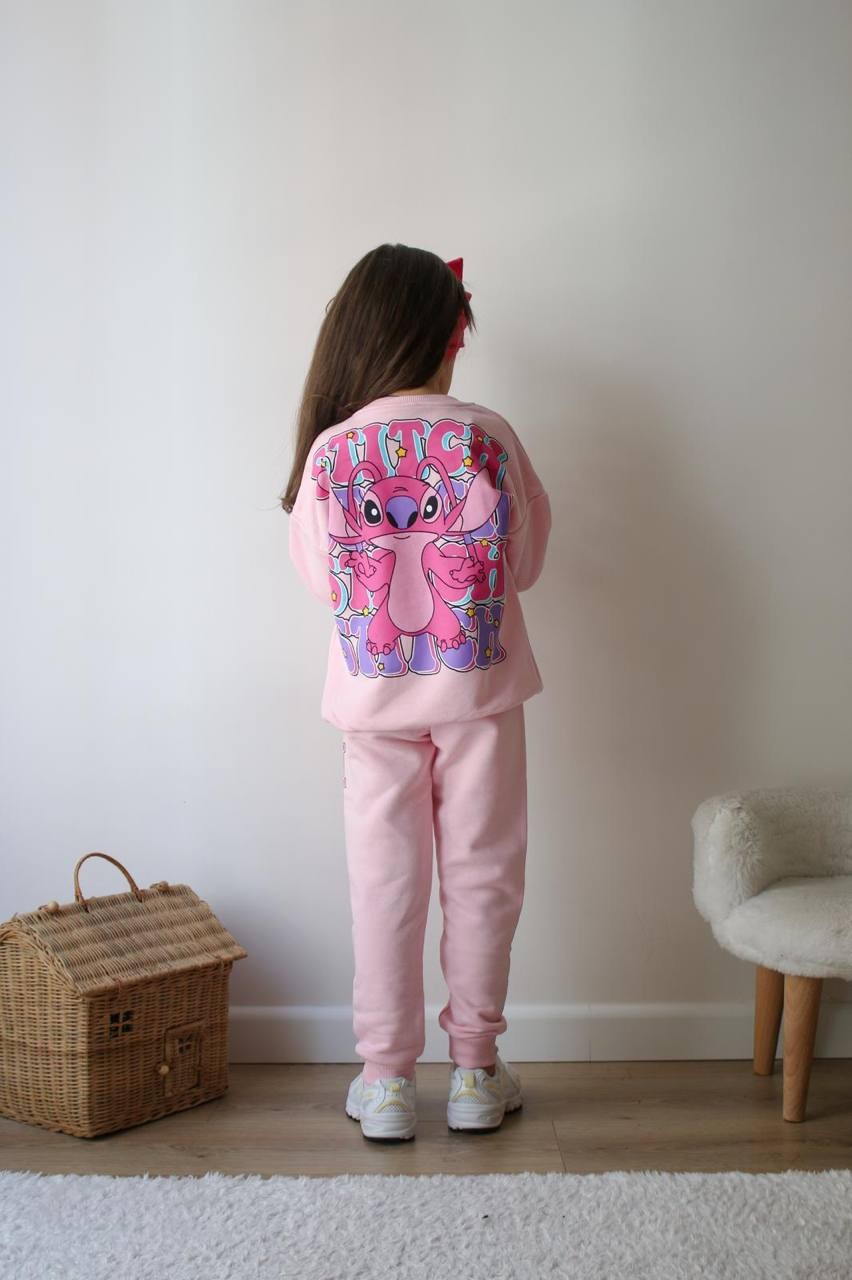 3-10 Yaş Stitch Angel Baskılı Çocuk Eşofman Takımı – Pembe