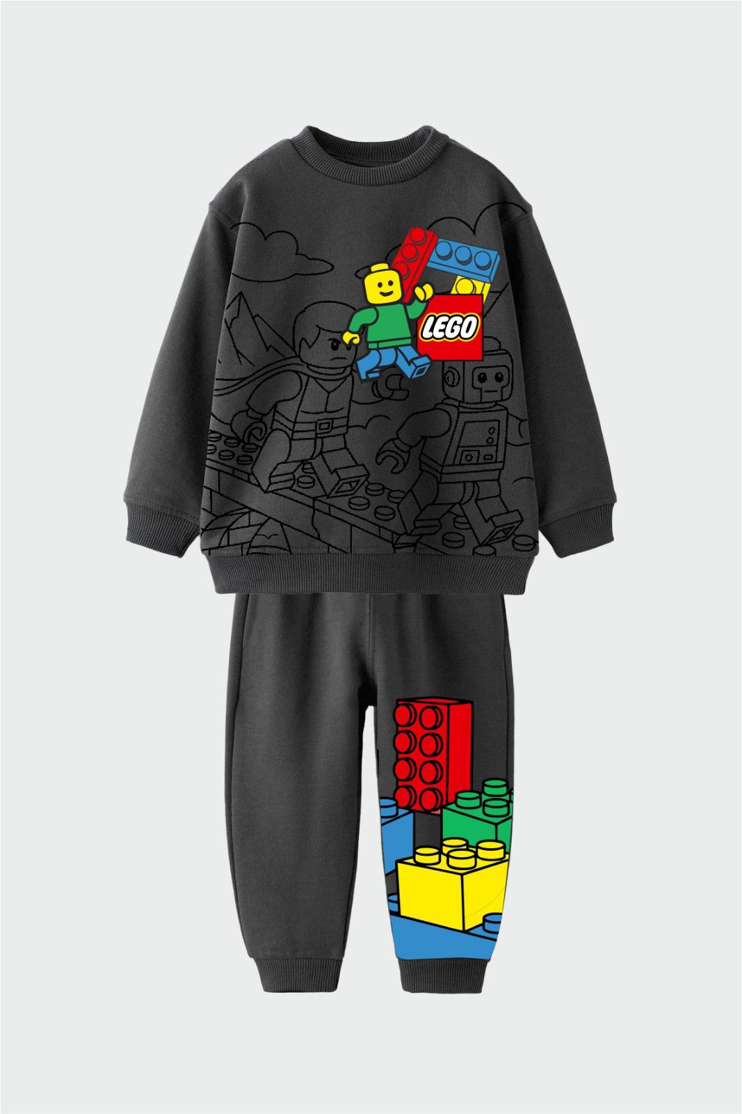 2-8 Yaş Erkek Çocuk LEGO Baskılı Takım (Krem & Siyah)