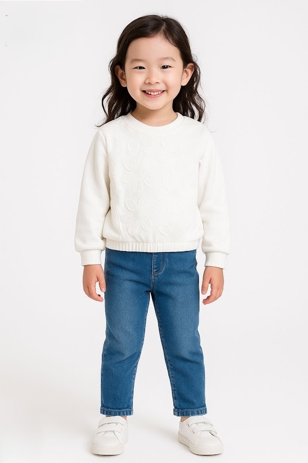 1-5 Yaş Kız Çocuk Kabartma Desenli Sweatshirt ve Jean Takım