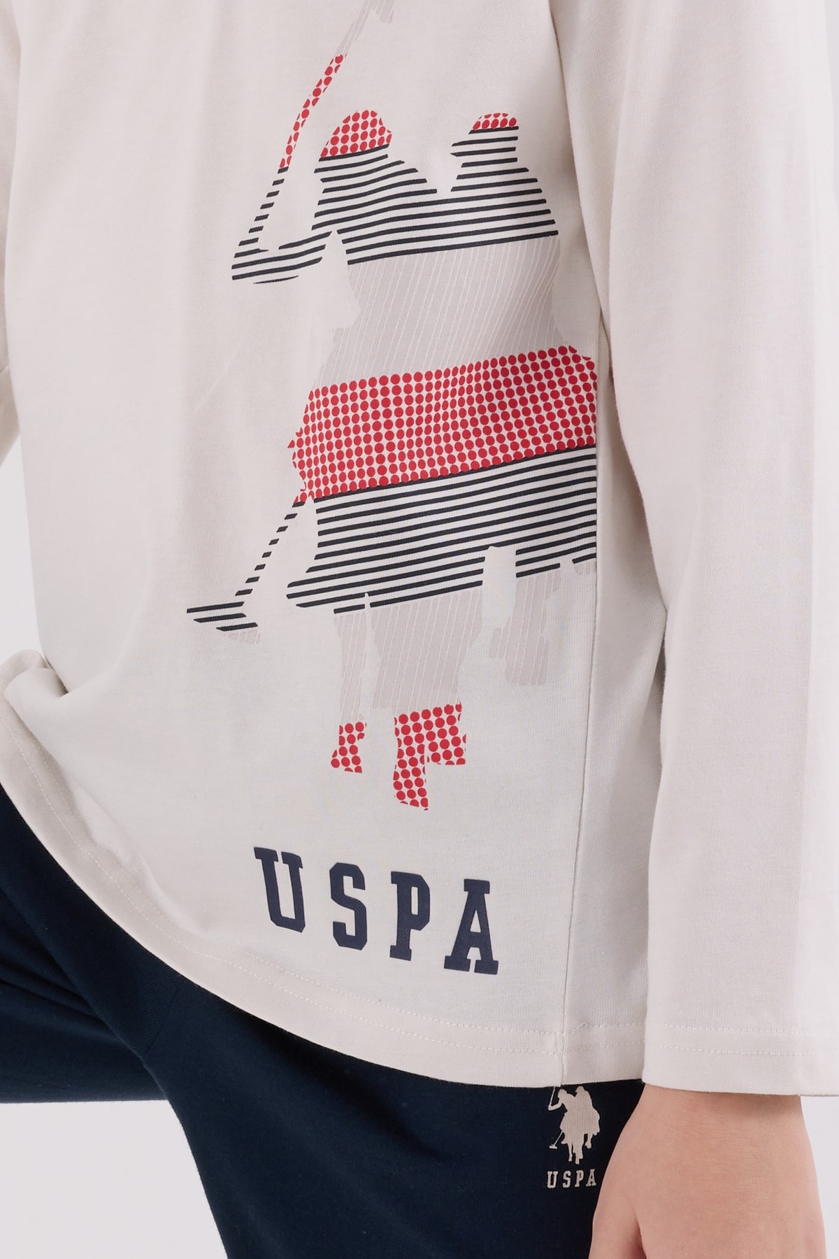 4-15 Yaş Erkek Çocuk US Polo Assn Lisanslı Ekru-Lacivert Pijama Takımı