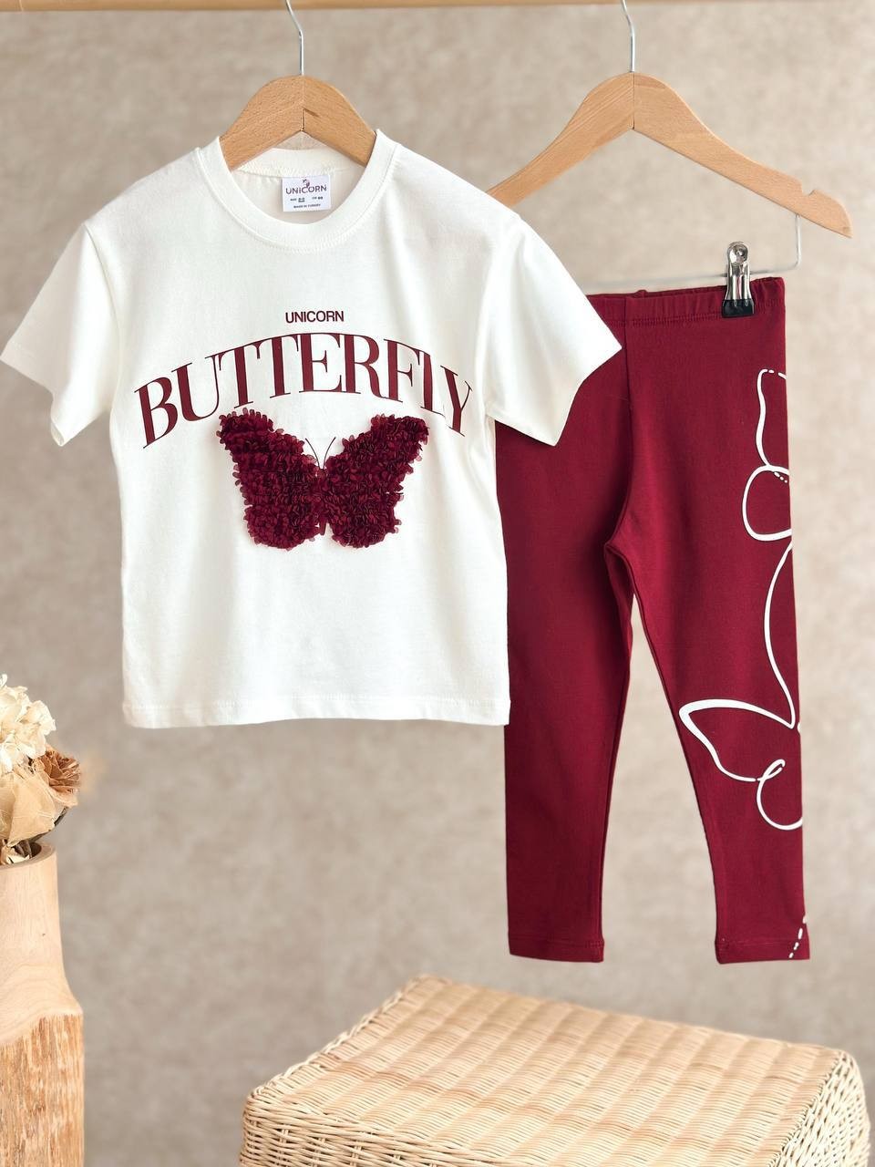 2-8 YAŞ KIZ ÇOCUK BUTTERFLY 3D TSHİRT TAKIM