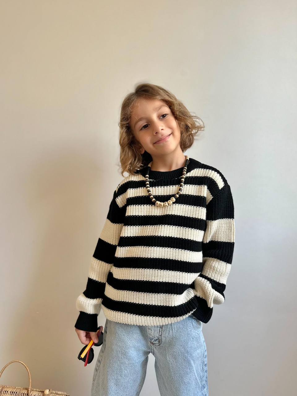 3-10 Yaş Erkek Çocuk Çizgili Triko Kazaklı Jean Pantolon Takım