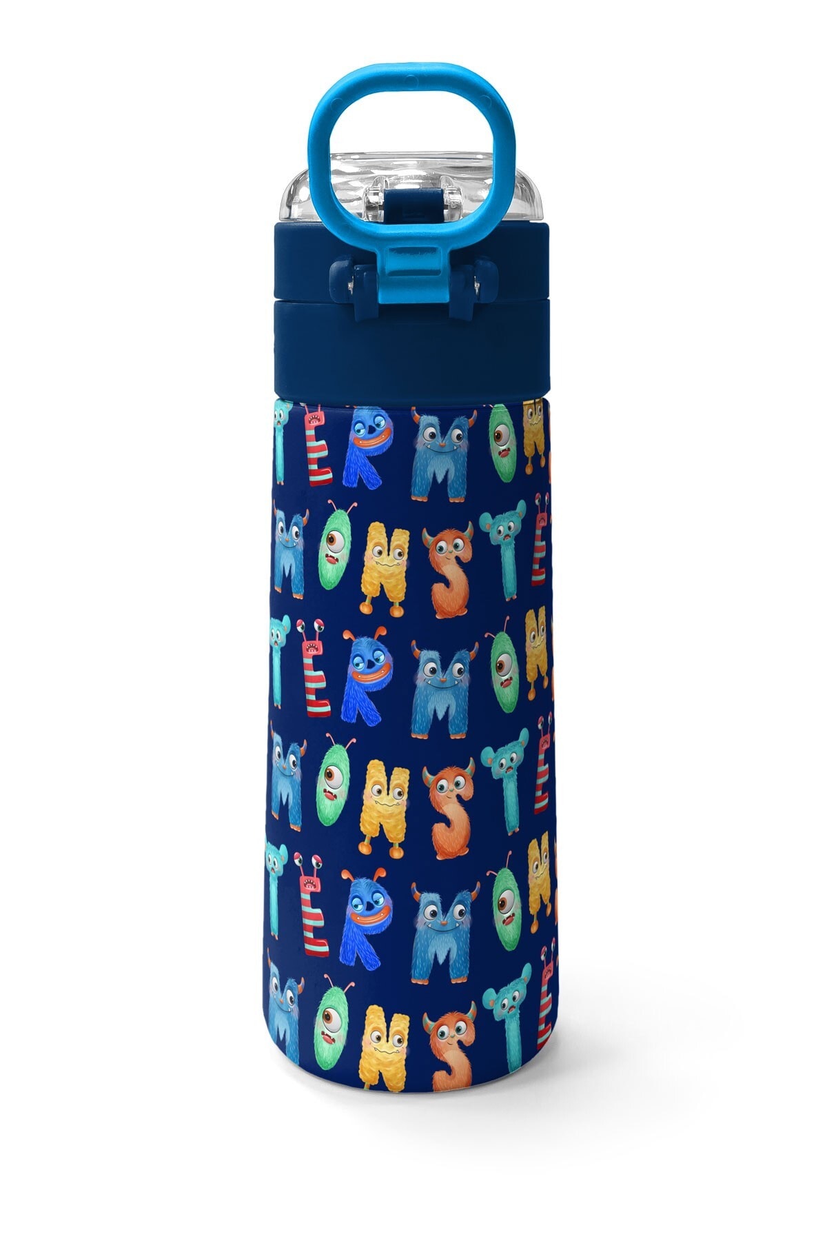 Coral High Kids Lacivert Neon Sarı Desenli Pipetli ve Direkt İçim Çelik Termos 500 ml