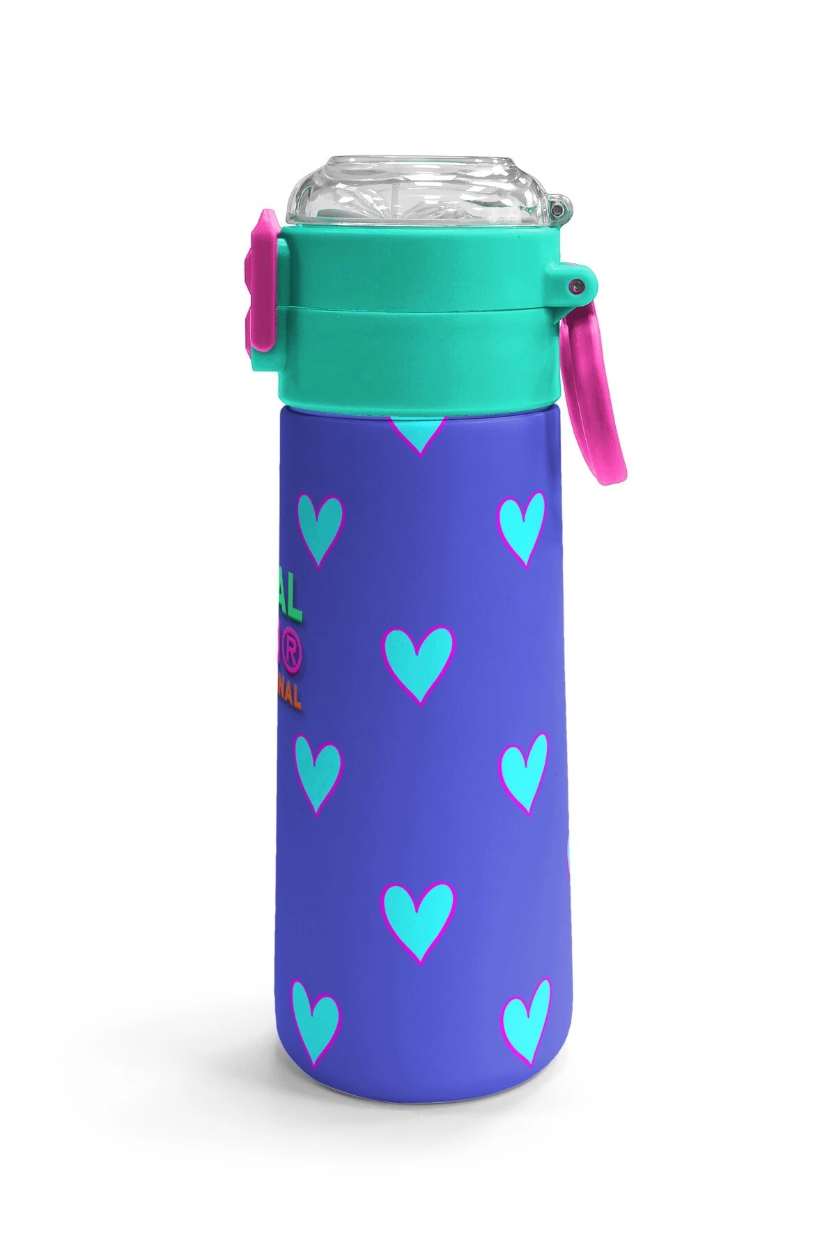 Coral High Kids Lavanta Pembe Kalp Desenli Pipetli ve Direkt İçim Çelik Termos 500 ml