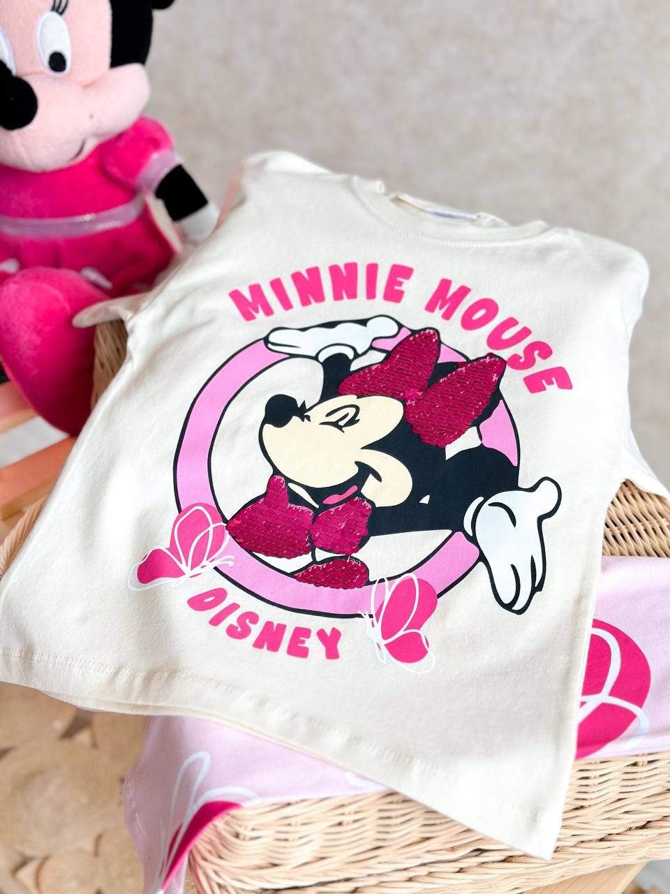 2-8 YAŞ KIZ ÇOCUK MINNIE PUL PAYETLİ TAYT TAKIM