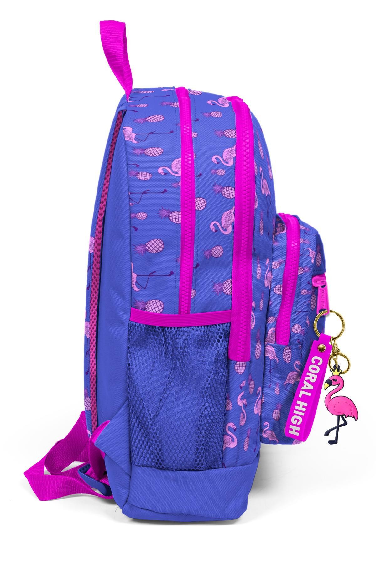 Coral High Kids Lavanta Pembe Flamingo Desenli Dört Bölmeli Okul Sırt Çantası