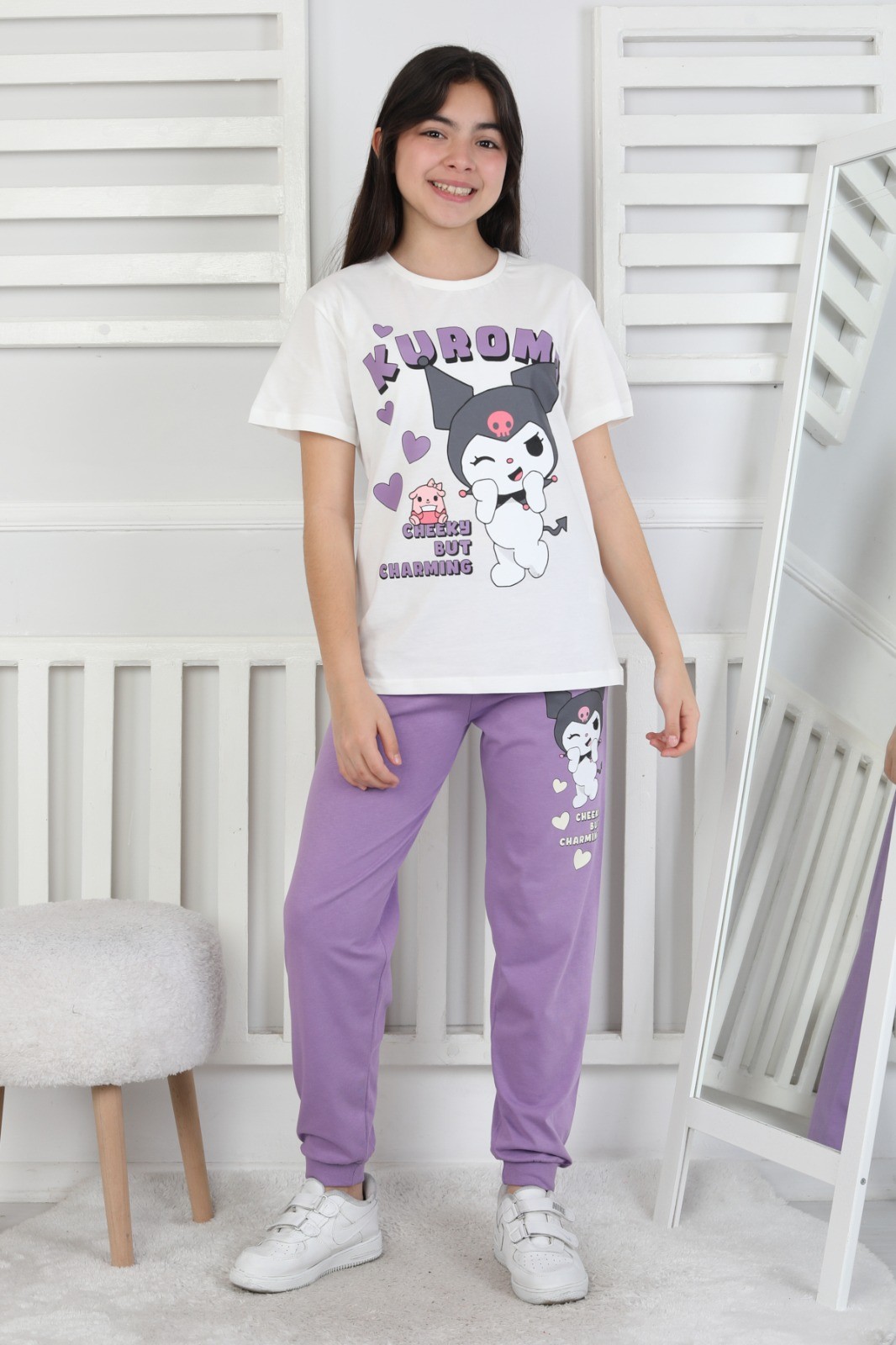 8-13 Yaş Kız Çocuk Kuromi Baskılı Pijama Takımı
