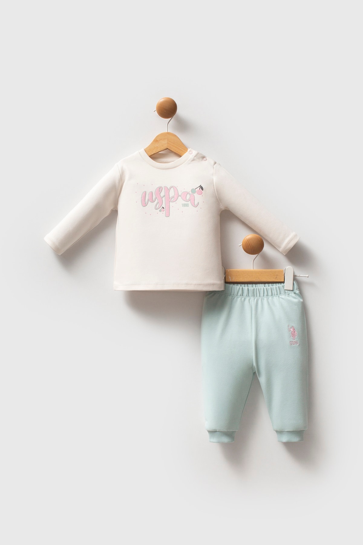 6-36 Ay Kız Bebek US Polo Assn Lisanslı Desenli 3’lü Takım