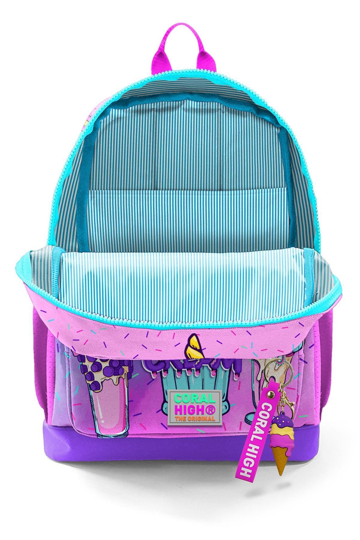 Coral High Kids Pembe Mor Milkshake Dondurma Desenli Okul Sırt Çantası 