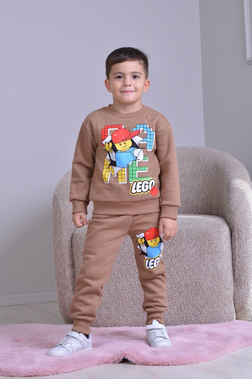 3-10 Yaş Erkek Çocuk Lego Baskılı 3 İplik Şardonlu Eşofman Takımı