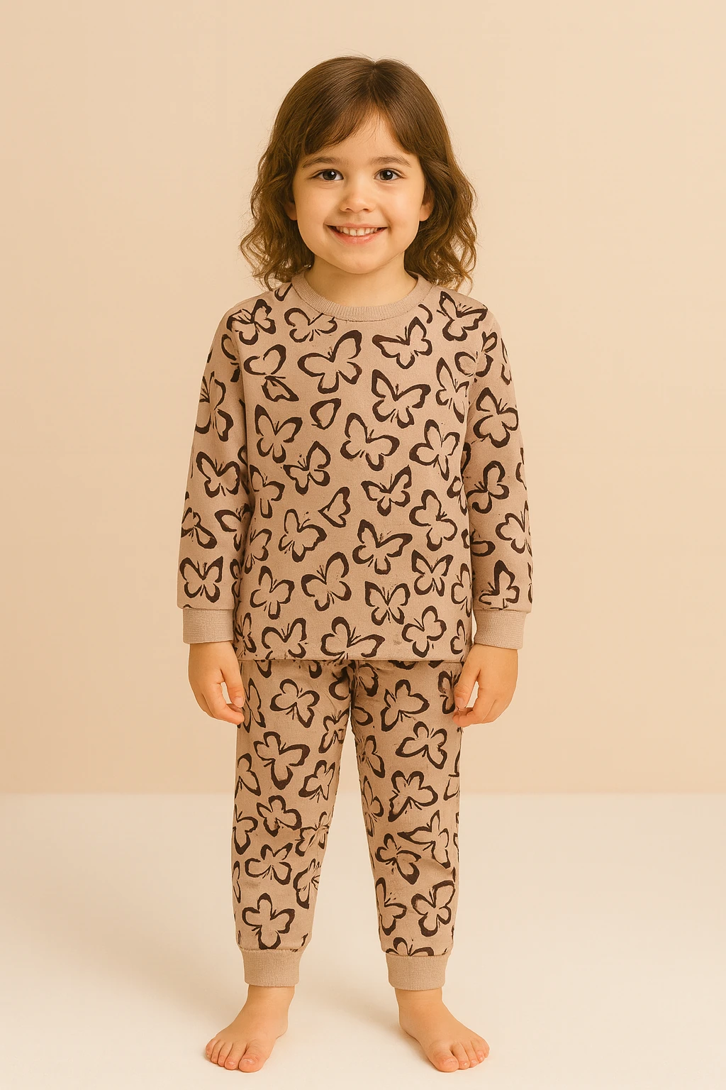 3-13 Yaş Kız Çocuk Kelebek Desenli Pijama Takımı