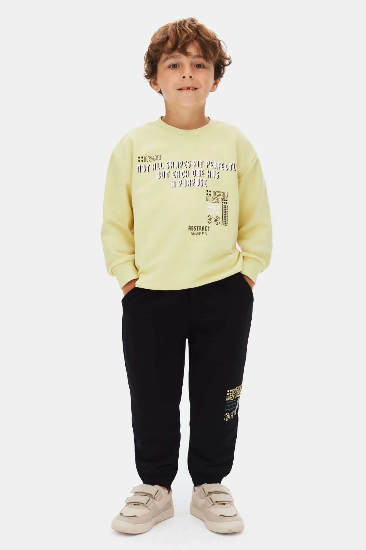 4-8 Yaş Erkek Çocuk Baskılı Limon Sarı All Purpose Takım