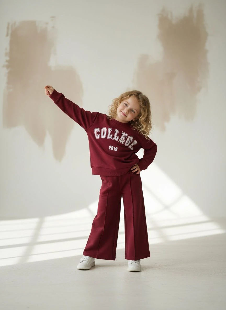 2-10 Yaş Kız Çocuk College Baskılı Rahat Kesim Eşofman Takımı