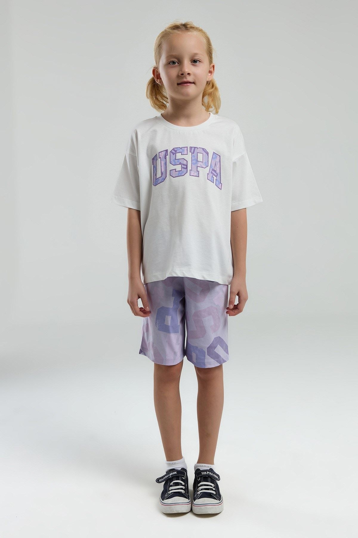4-8 Yaş Lisanslı Us Polo ASSN Kız Çocuk Takım-Beyaz