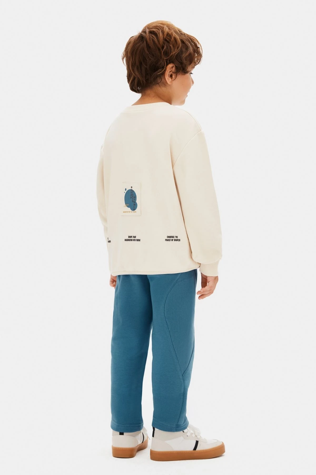 4-8 Yaş Erkek Çocuk Baskılı Bej Mavi Sharpt Future Takım