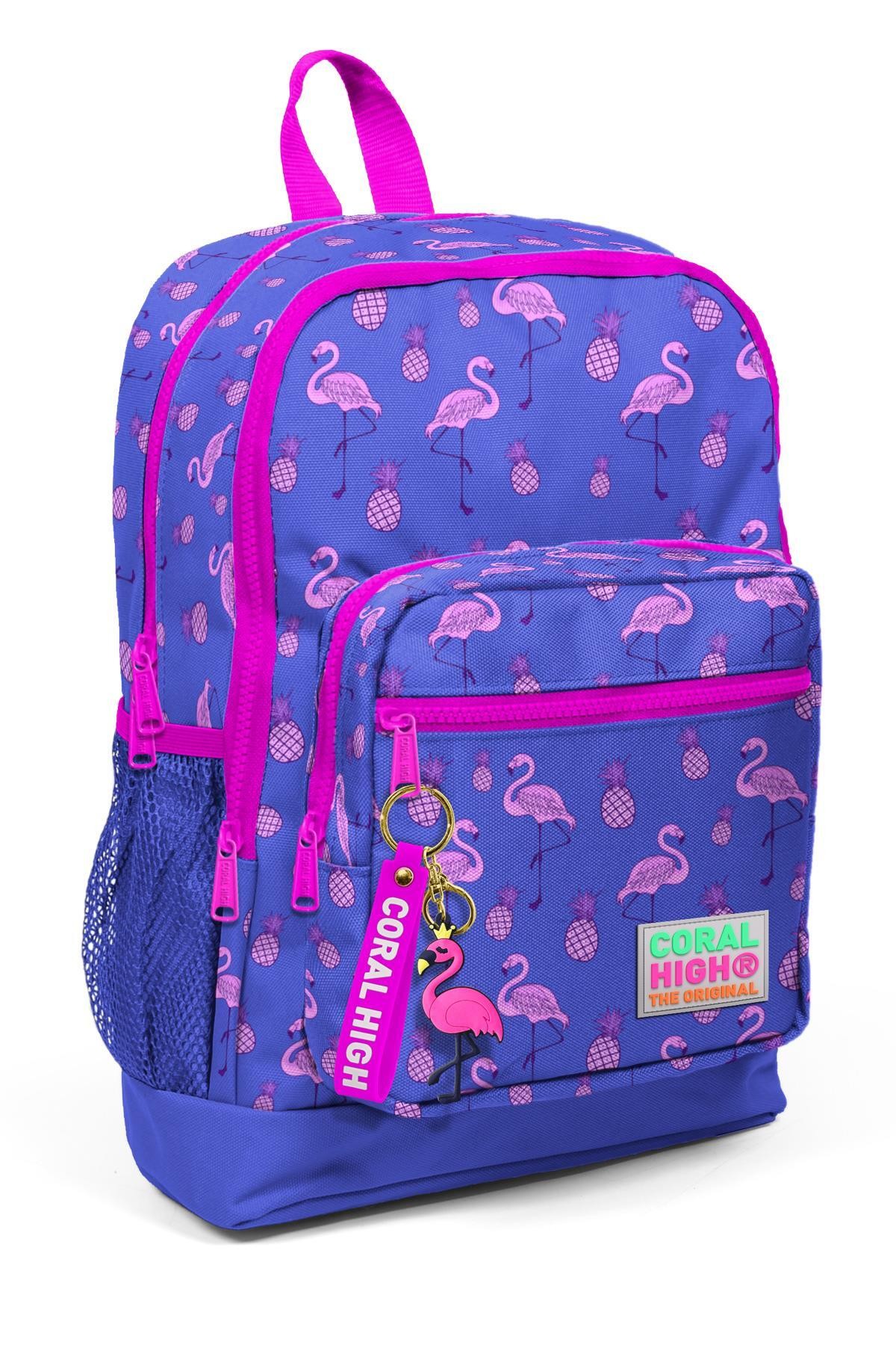 Coral High Kids Lavanta Pembe Flamingo Desenli Dört Bölmeli Okul Sırt Çantası