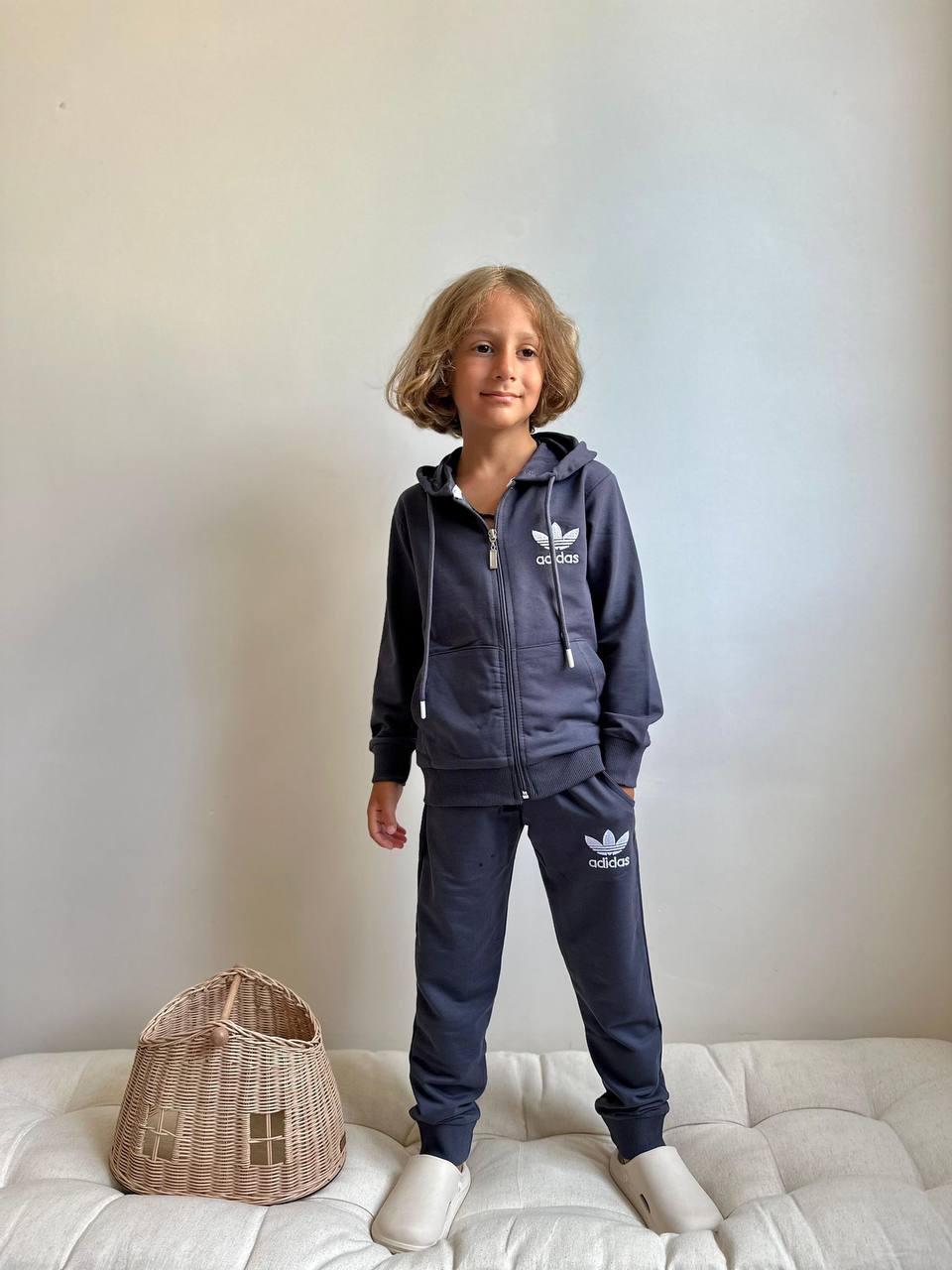 5-14 Yaş Erkek Çocuk Lacivert Kapüşonlu Fermuarlı Ads Eşofman Takımı