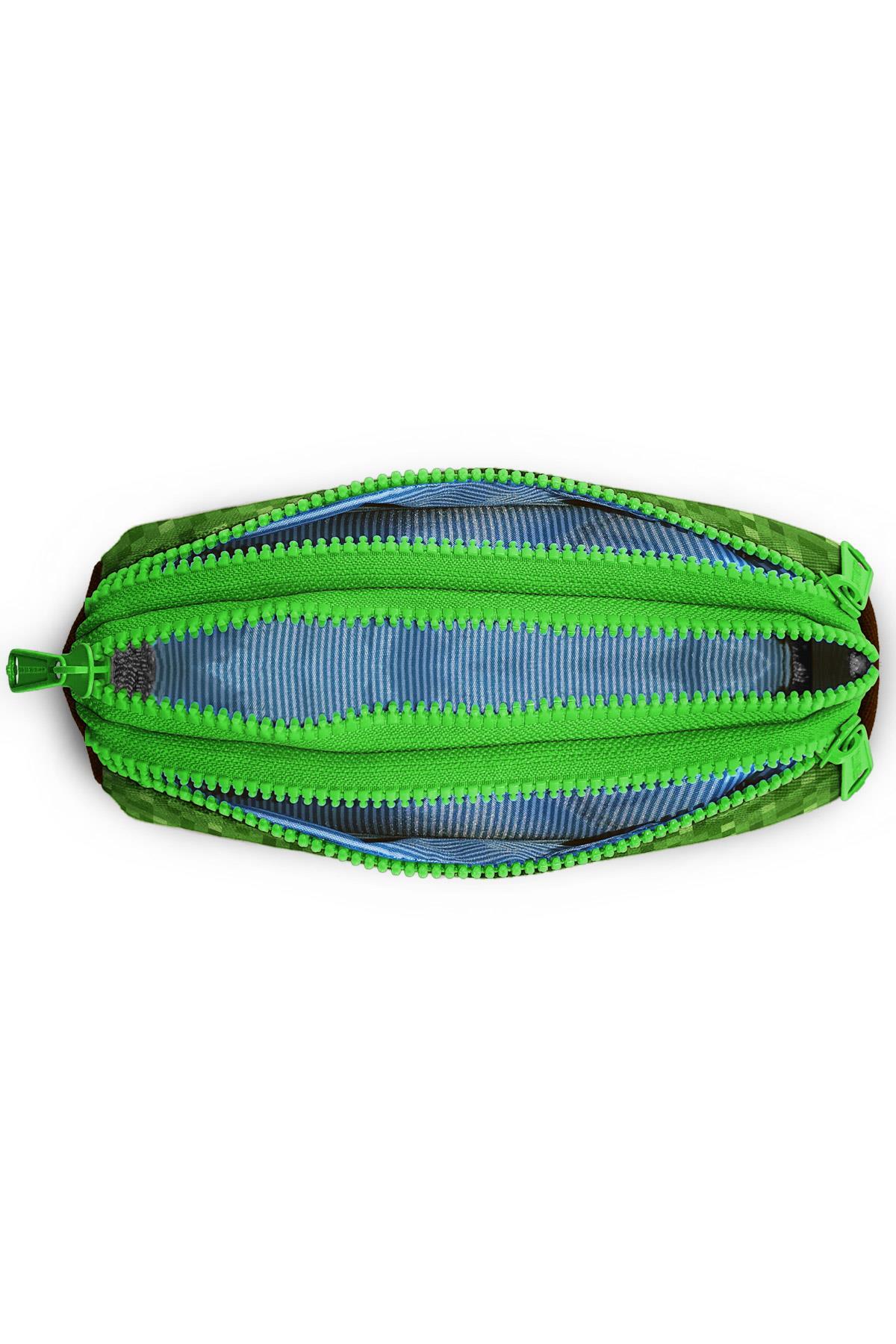 Coral High Kids Yeşil Kahverengi High Craft Desenli Üç Bölmeli Kalem Çantası