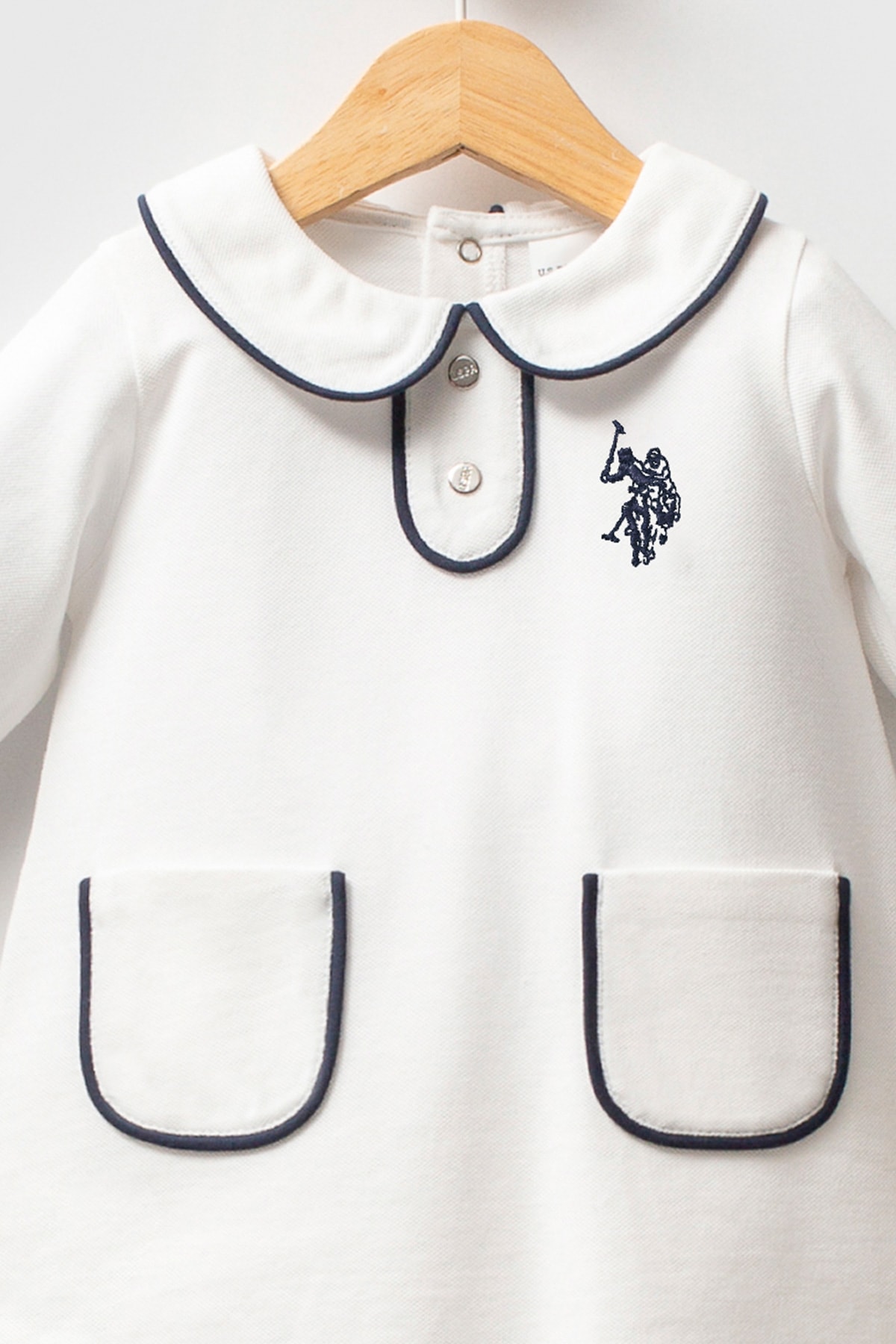 6-36 Ay Kız Bebek US Polo Assn Lisanslı Beyaz Uzun Kollu Elbise
