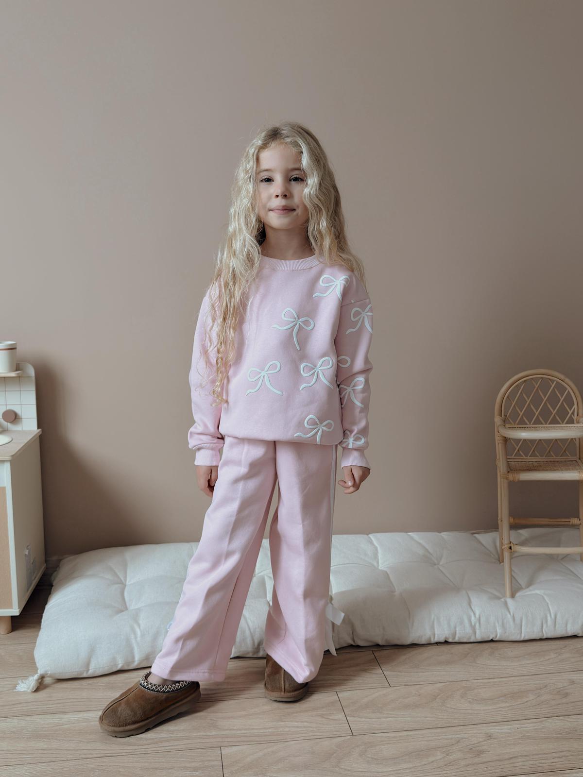 5-14 Yaş Kız Çocuk Fiyonk Detaylı 3 İplik Şardonlu Eşofman Takımı