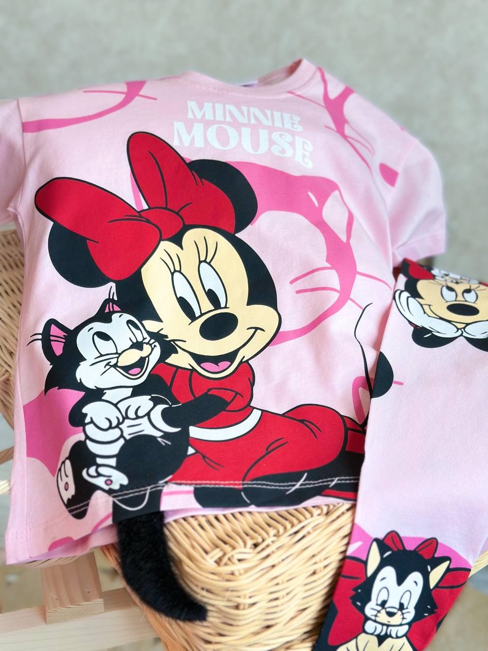 2-8 Yaş Minnie Mouse Pembe Kız Çocuk Tayt Takımı
