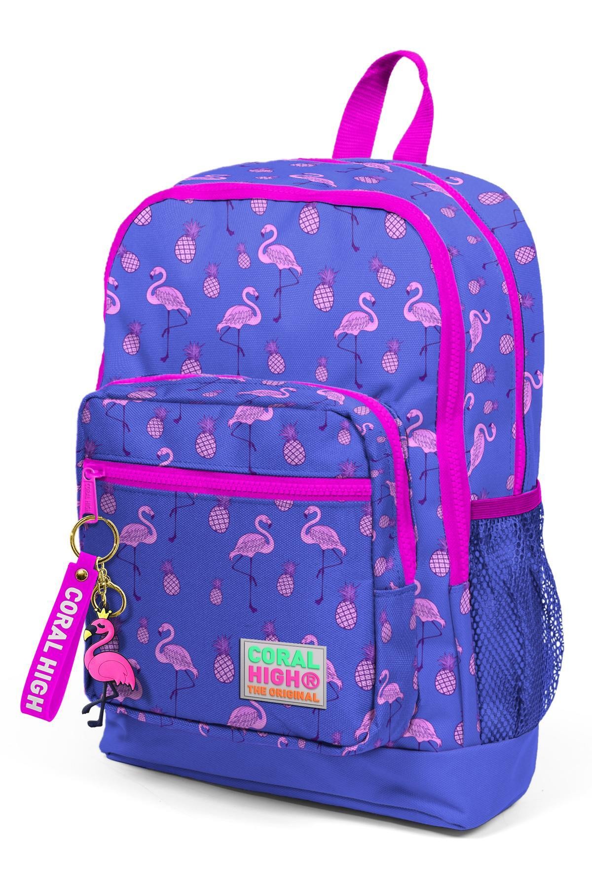 Coral High Kids Lavanta Pembe Flamingo Desenli Dört Bölmeli Okul Sırt Çantası