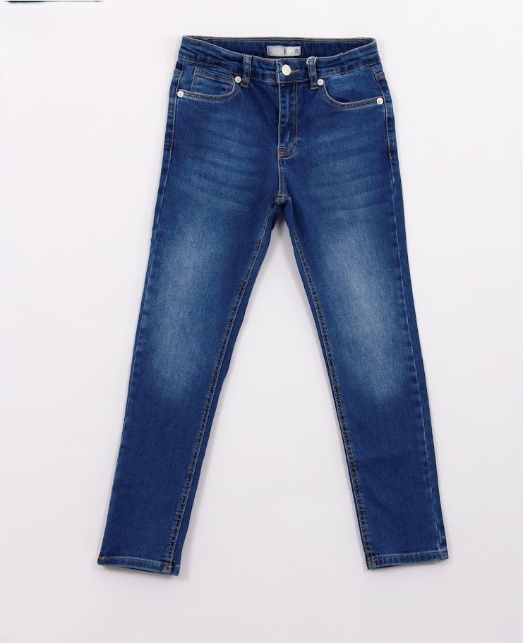 5-14 Yaş Kız Çocuk Mavi Yıkamalı Slim Fit Kot Pantolon