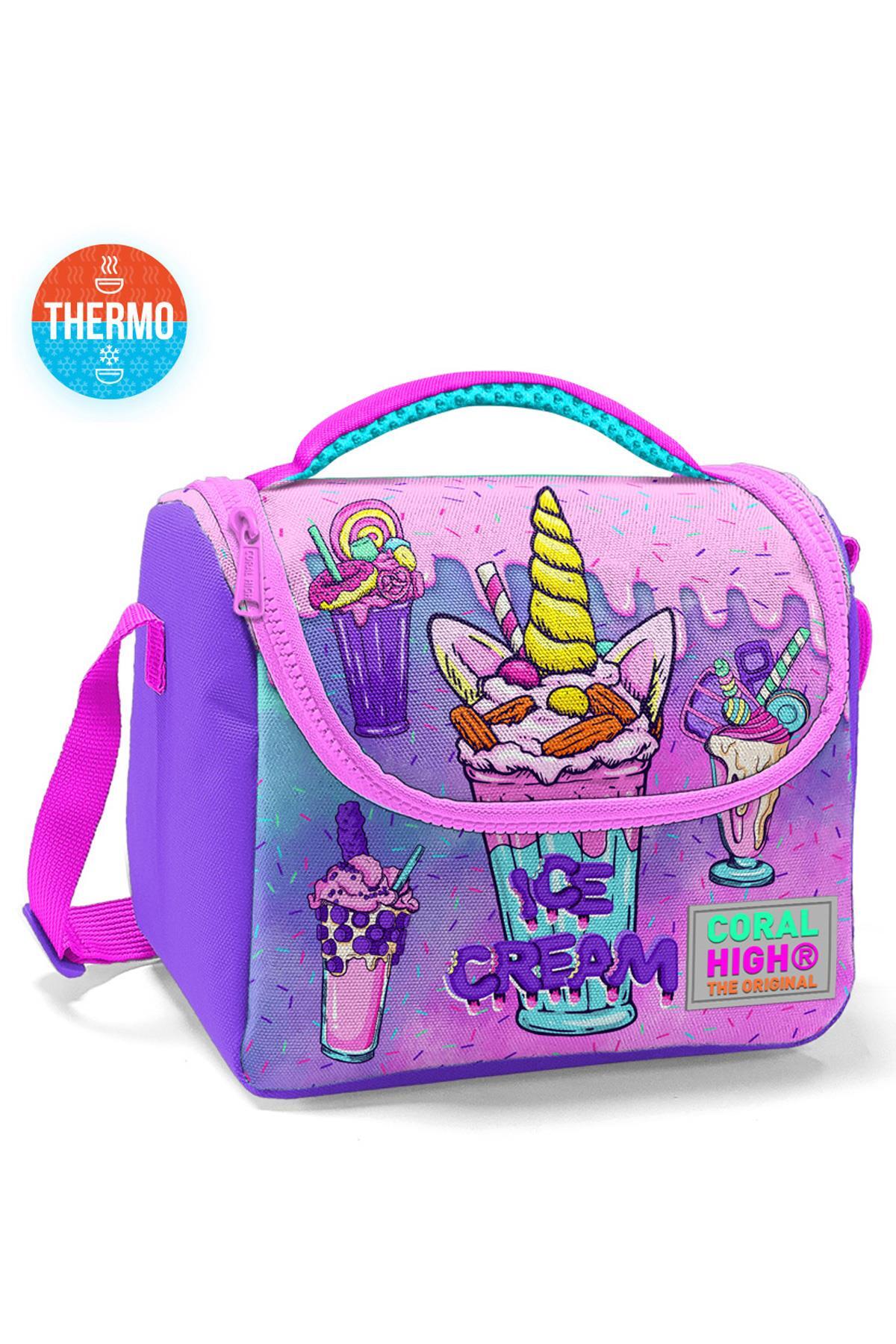 Coral High Kids Pembe Mor Milkshake Dondurma Desenli Thermo Beslenme Çantası
