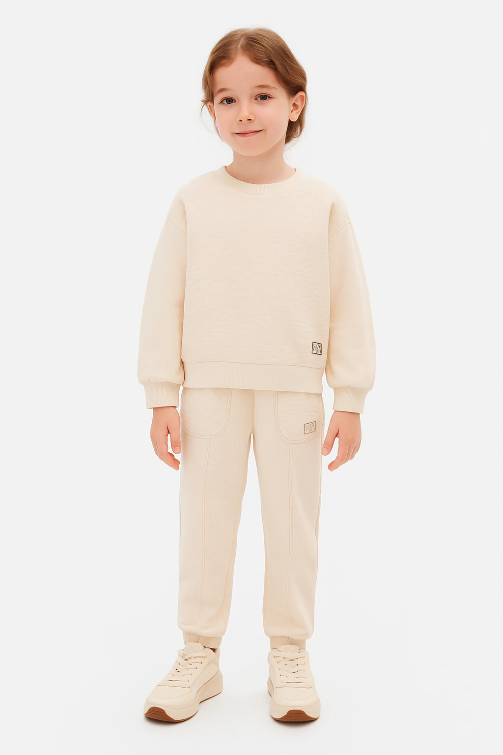 8-14 Yaş Kız Çocuk Verona Krem Dokulu Sweatshirt ve Eşofman Altı İkili Takım