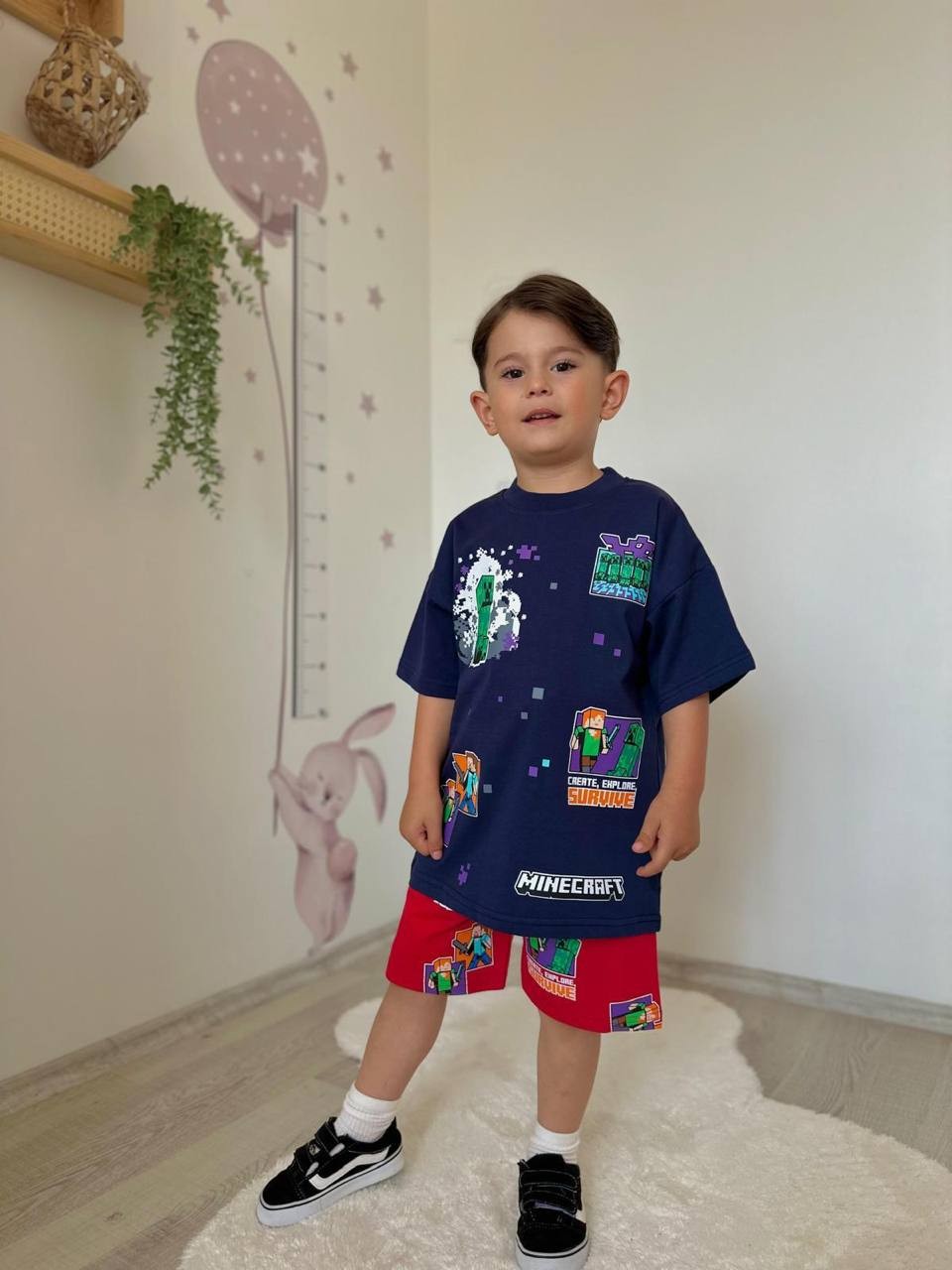 3-10 YAŞ ERKEK ÇOCUK MINECRAFT KIRMIZI ŞORTLU TAKIM