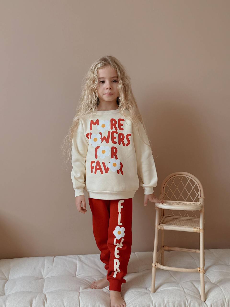 3-10 Yaş Kız Çocuk Flower Baskılı 3 İplik Şardonlu Eşofman Takımı