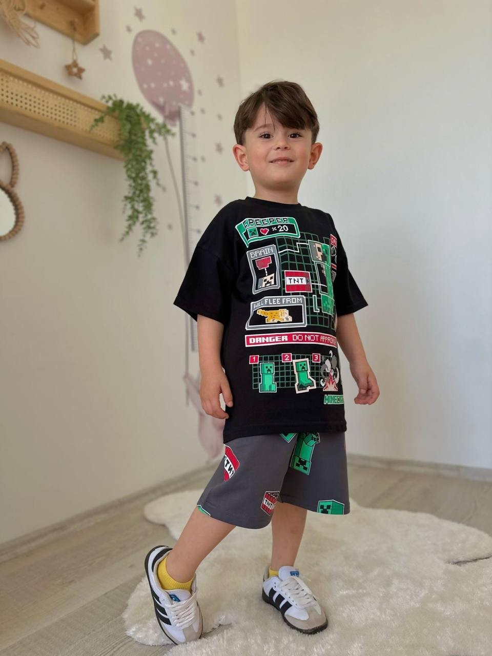 3-10 YAŞ ERKEK ÇOCUK CREEPER MINECRAFT ŞORT TAKIM